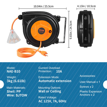 VEVOR 30FT Retractable Extension Cord Reel