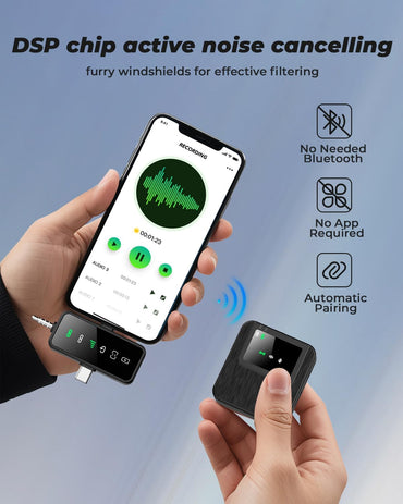 3-in-1 Mini Wireless Mic – iPhone, Android & Camera