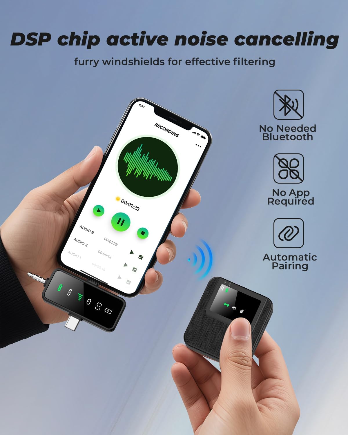 3-in-1 Mini Wireless Mic – iPhone, Android & Camera