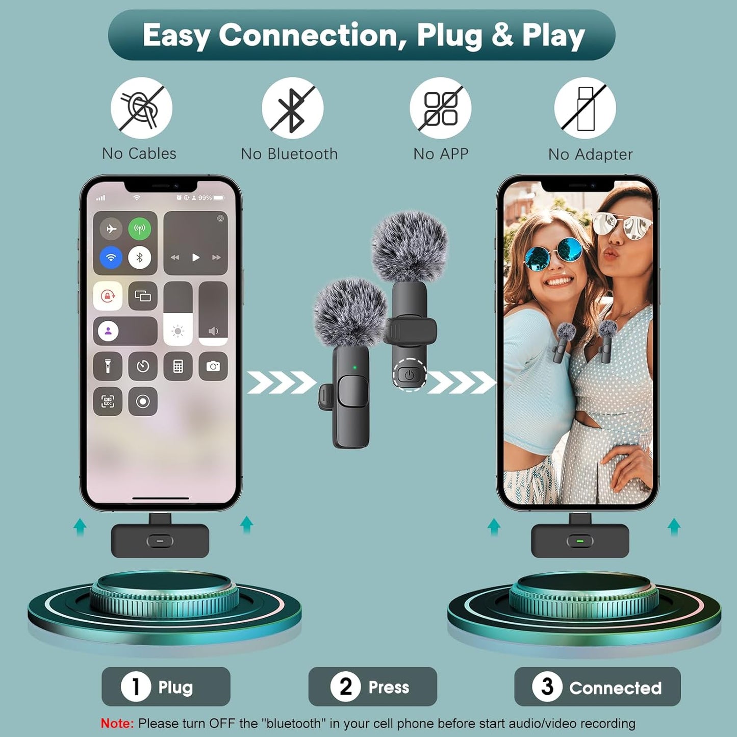 Maybesta Mini Wireless Lavalier Mic – Bluetooth Clip-on