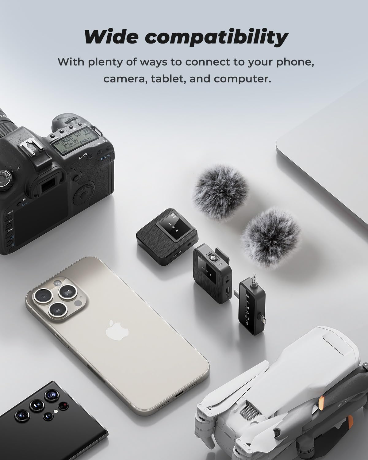 3-in-1 Mini Wireless Mic – iPhone, Android & Camera