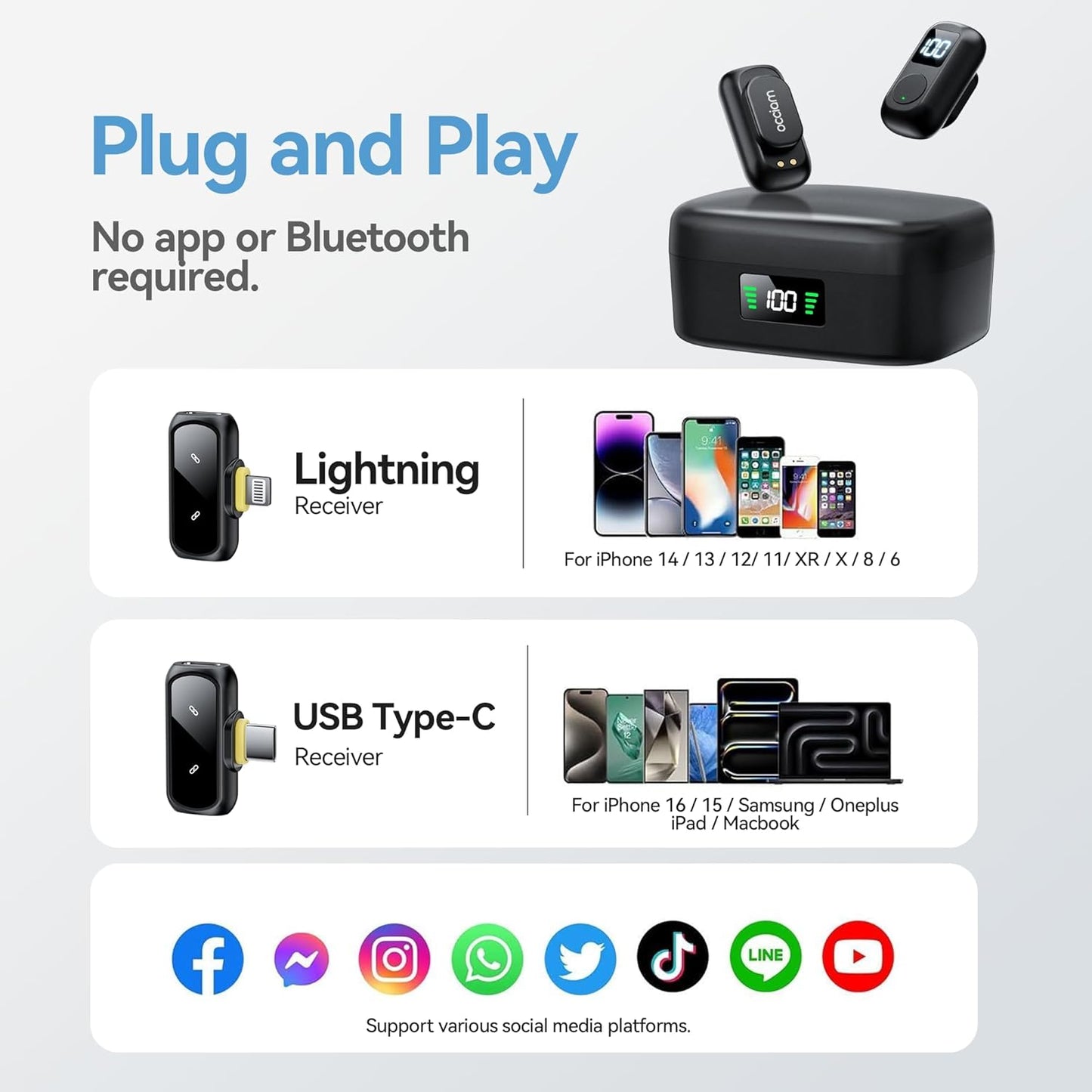 Occiam Mini Wireless Lavalier Mic – iPhone & Android