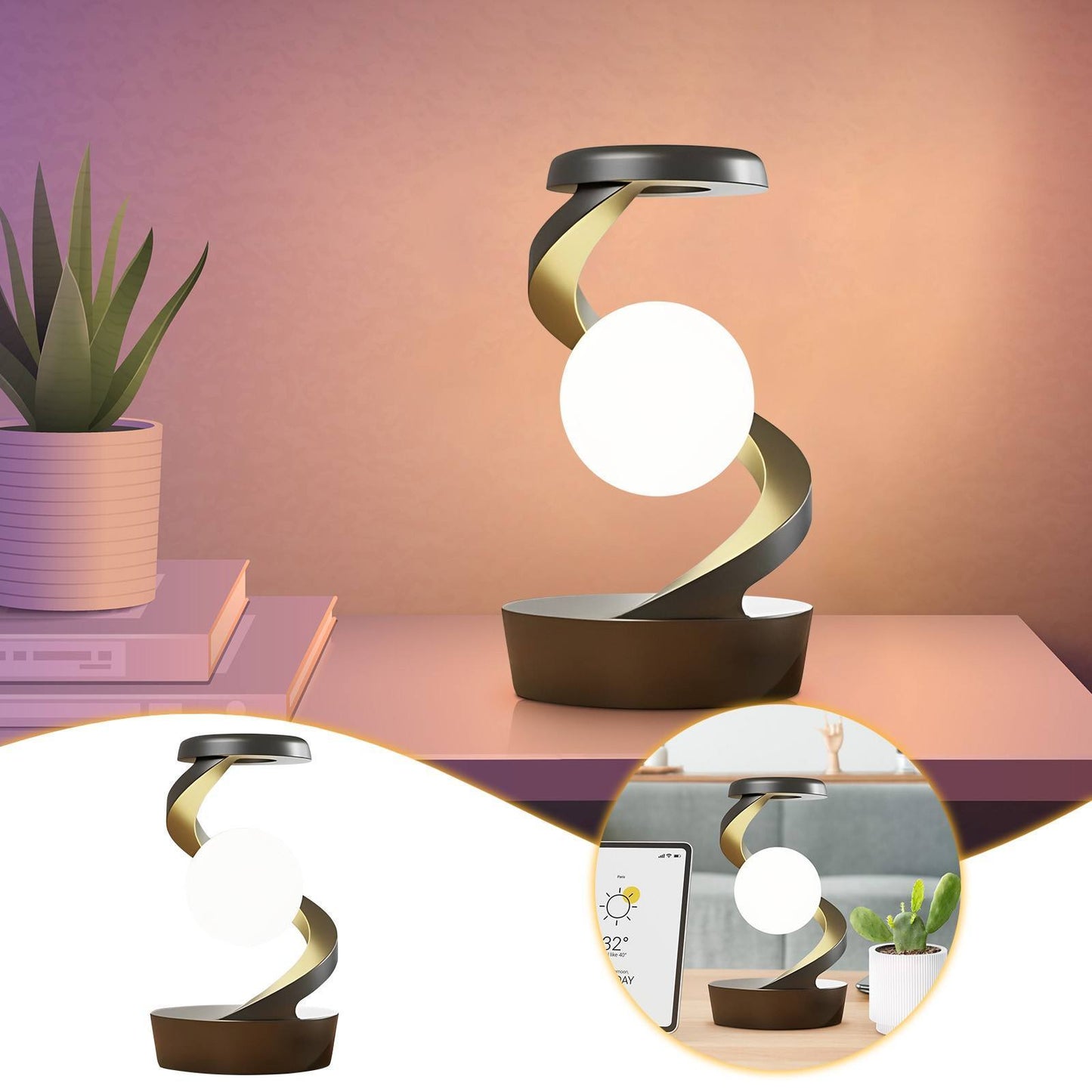 Rotating Moon Desk Lamp With Phone Wireless Charging Sensor Control