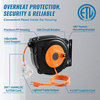 VEVOR 30FT Retractable Extension Cord Reel
